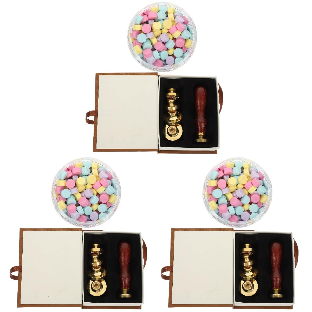 Housoutil 3 Sätze Weihnachtliches Wachssiegel Stempel mit Retro Motiven aus Kupfer Wachspastillen Langlebig und für Karten Einladungen Geschenkverpackungen und DIY Dekoration