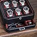 ROTHWELL 6 Slot Leather Watch Box with Valet Drawer - Luxury Watch Case Display Organizer, Microsuede Liner, Locking Mens Jewelry Watches Holder, Men's Storage Boxes Holder Large Glass Top (Black/Red)