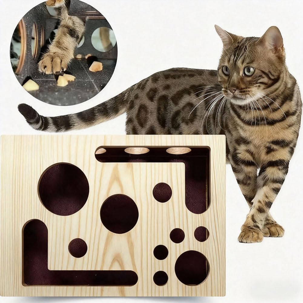 Caja de enriquecimiento de lima de uñas para gatos, juguete de madera para rascar con papel de lija para gatos de interior
