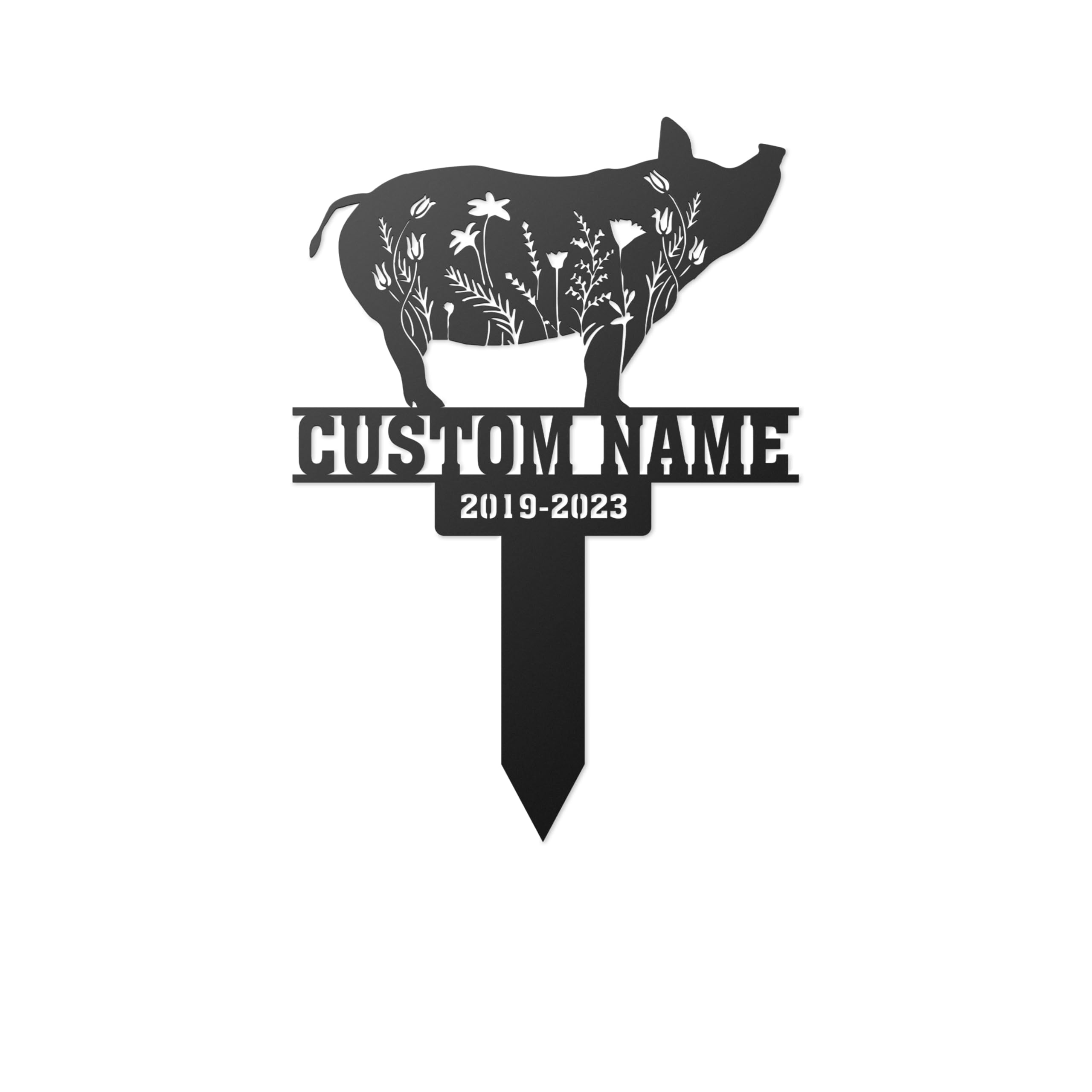 Homea Personalized Pig Floral Memorial Stake, Metal Pet Loss Grave Marker, Sympathy Plaque, Outdoor Yard Garden Stake