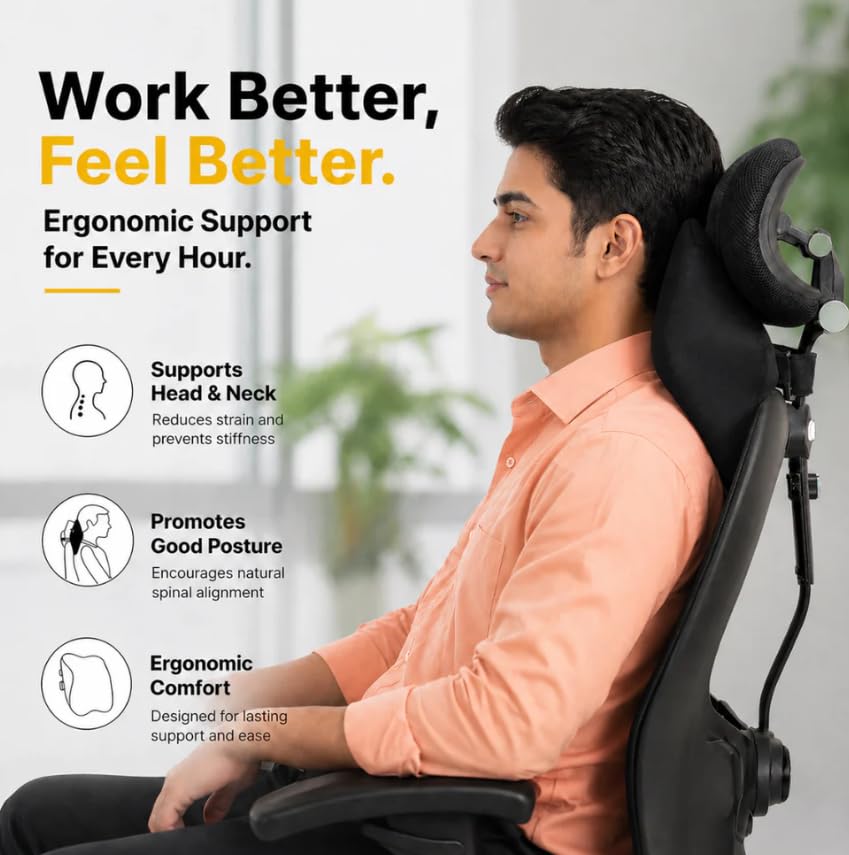 Image of Relaxer Office Chair Neck Rest | Ergonomic Cervical Neck Support Cushion for Office, Gaming & Study Chair | Relieves Neck Pain, Shoulder Tension & Desk Fatigue | Adjustable Strap