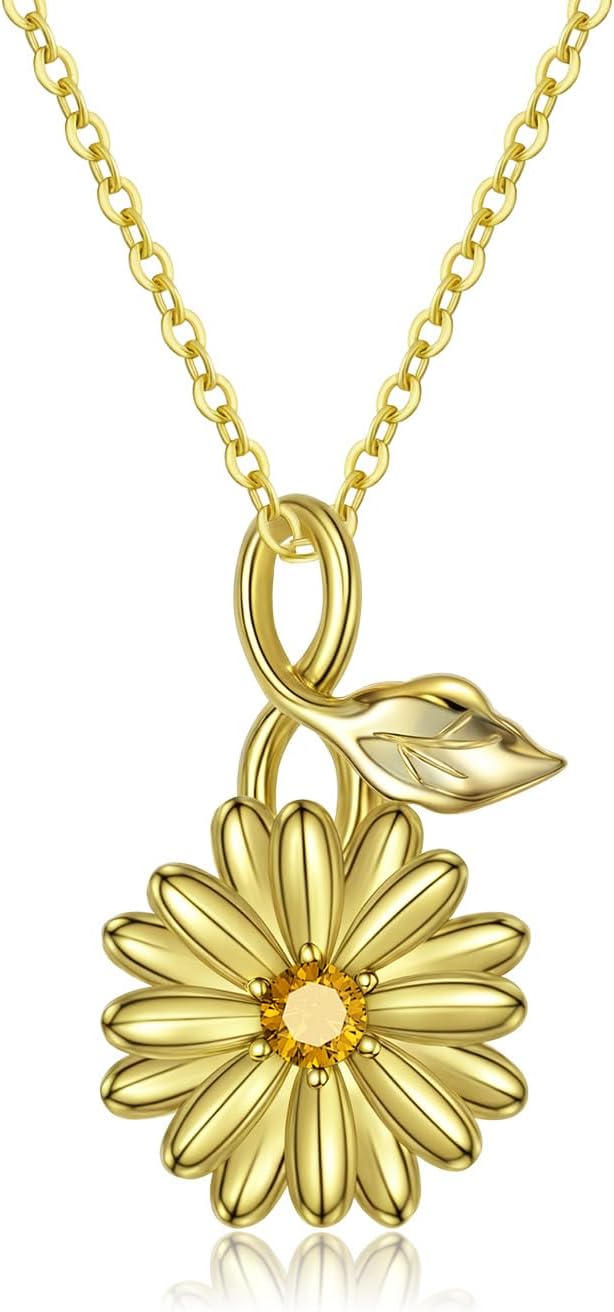 Birth Flower Necklace for Women 925 Sterling Silver 14K Gold Plated with Birthstone, Cute Birth Month Floral Pendant Dainty Jewelry, Anniversary Birthday Gifts for Her Mom Wife Daughter Friends