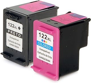 Kit Cartucho de Tinta Compatível 122xl 122 Preto 12ml + Colorido 11ml para Impressora 1000 1050 1055 2000 2050 3000 3050A