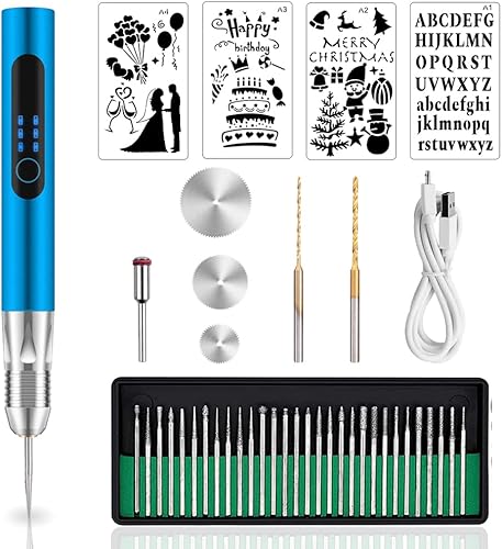 Miniatura 1 de Bolígrafo de grabado recargable por USB con 35 puntas y 4 plantillas, mini máquinas de grabado eléctricas, bolígrafo de grabado, herramientas