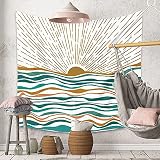 Lujohoy Boho Sun Tapestry Wall Hanging Abstract Cottagecore Minimalist Sunrise Sunset Wave Art Bohem