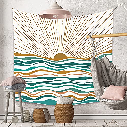 Lujohoy Boho Sun Tapestry Wall Hanging Abstract Cottagecore Minimalist Sunrise Sunset Wave Art Bohemian Decor For Living Room Bedroom Small #TOP2