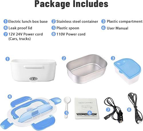 Miniatura 3 de Lonchera eléctrica 2 en 1, calentador de alimentos 12 V, 24 V, 110 V, calentador de alimentos portátil para automóvil y hogar, caja Bento térmica