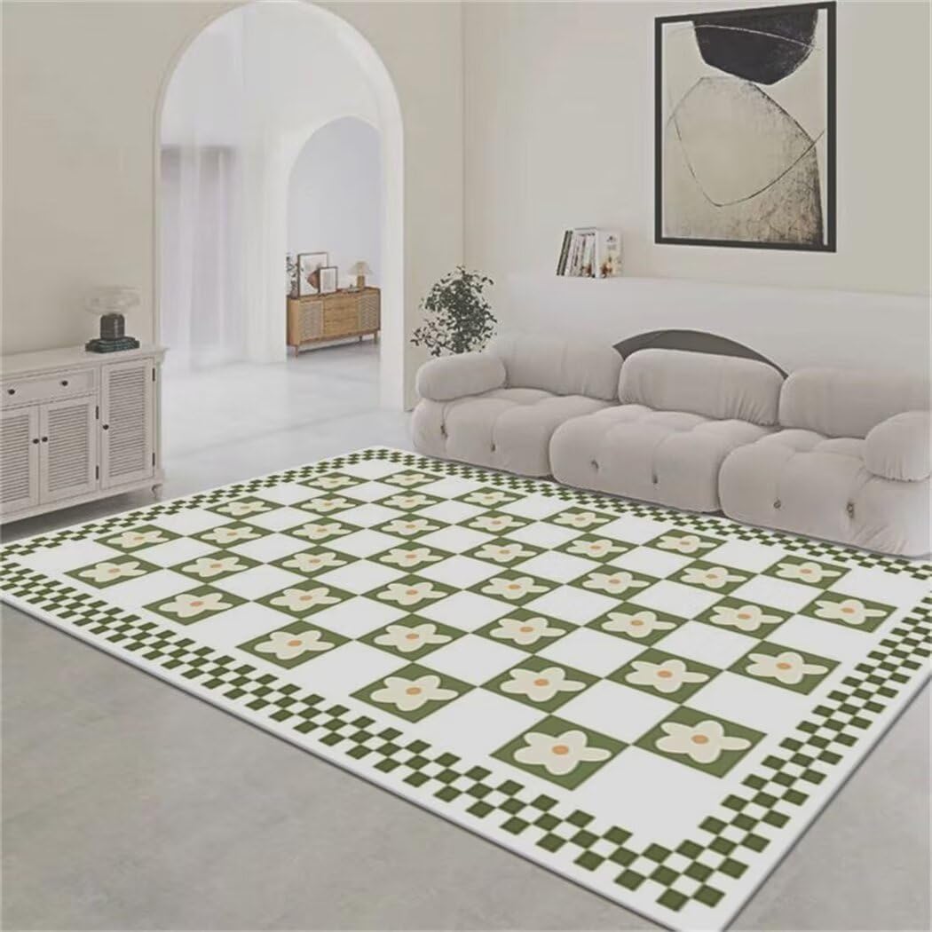 Tapis chambre bebe vert damier 100x160cm isolant et sain au sol