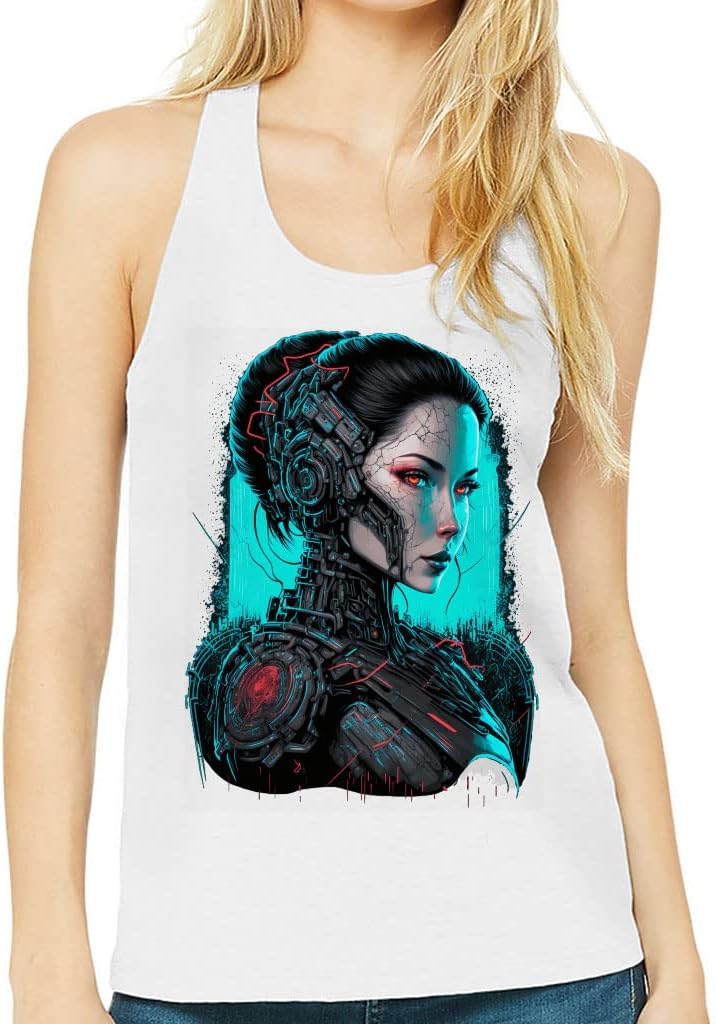 Cyborg Print Women's Racerback Tank - Robot Tank Top - Unique Workout Tank