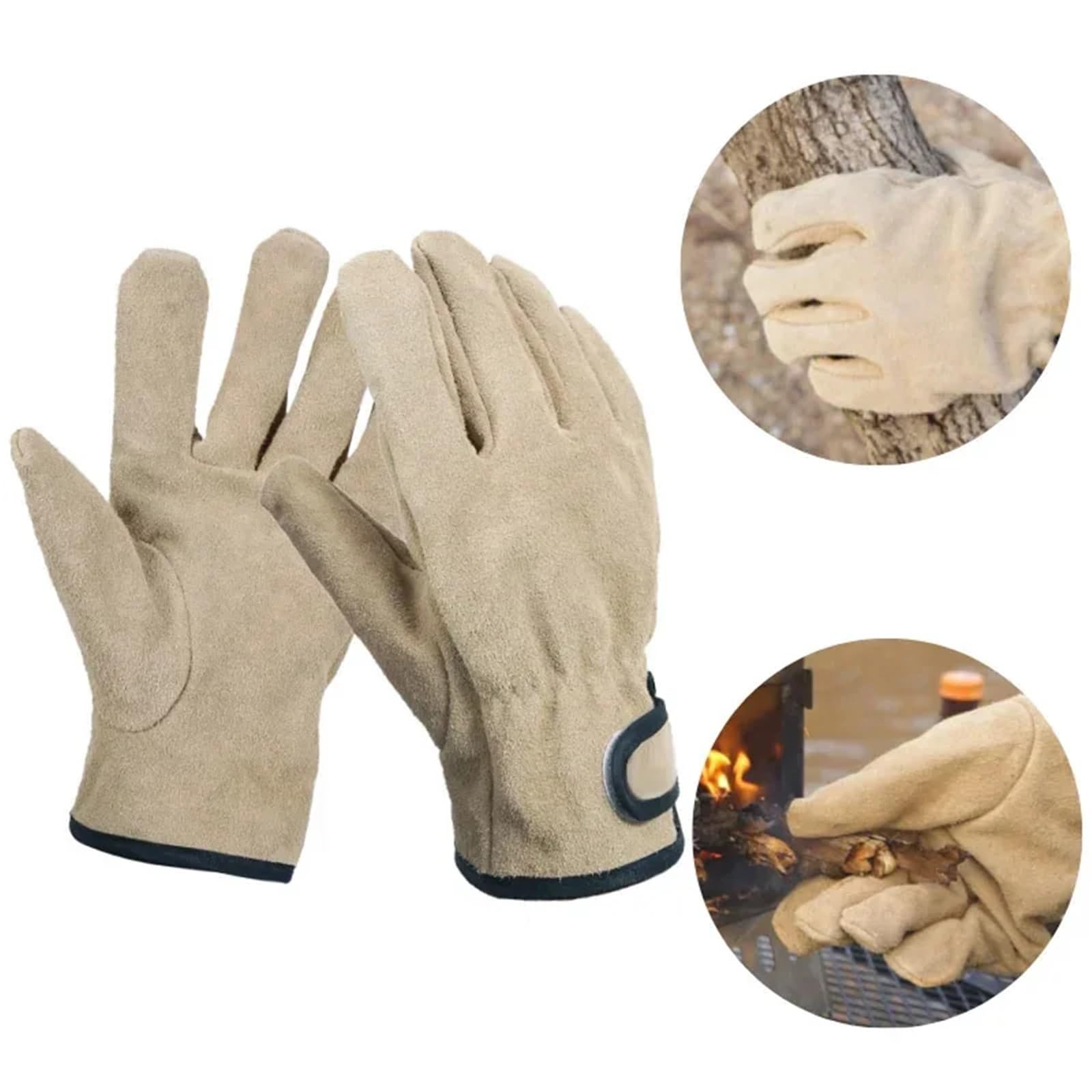 Guanti resistenti al calore in pelle resistenti al fuoco Guanti da forno resistenti all'usura resistenti al calore for barbecue all'aperto a due strati Per Cucina(Grey)