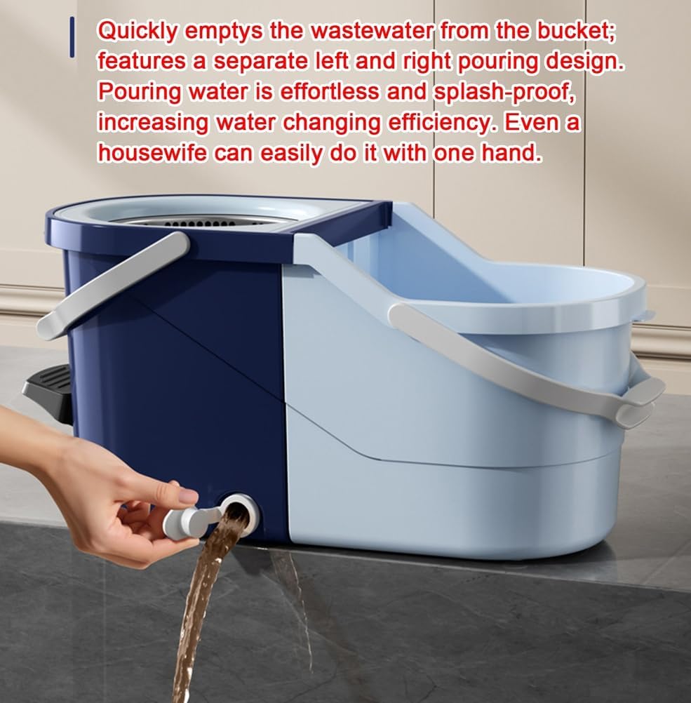 Spin Mop and Bucket with Wringer Set, 360° Spinning Mop Bucket System with 1 Microfiber Mop Replacement Heads and Stainless Steel Adjustable Handle