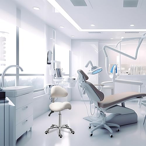 Miniatura 2 de Antlu Silla de montar con respaldo ergonómico de asiento esteticista rodante para salón de tatuajes, spa, clínica dentista (respaldo ajustable,