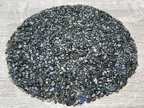 Labradorite Black Chips – Natural Mini Labradorite Black Stones, Crushed Undrilled Labradorite Black, Semi-Tumbled Genuine Labradorite Black (1 lb Bulk)