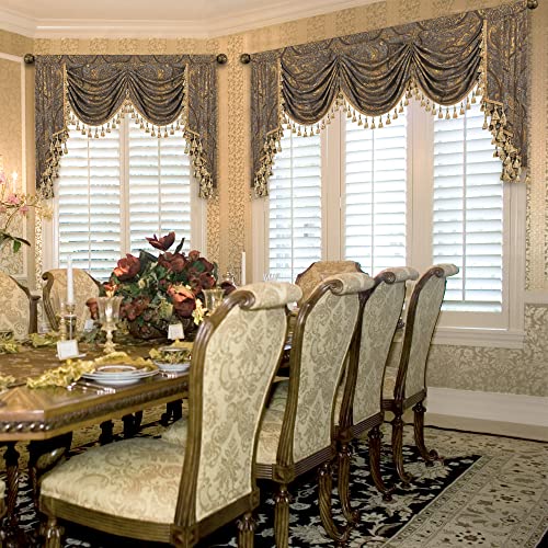 Loom And Mill Luxury Jacquard Waterfall Valance For Living Room, Classic Antique Swag Window Valances With Tassels, Bronze Gold Swag Curtains For Bedroom Banquet Holiday Decoration(W59Inch,1 Panel) #TOP1
