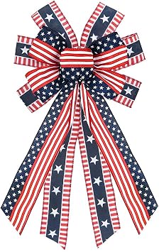 ABTOLS Large Patriotic Wreath Bows for Front Door, 4th of July Red Blue White Stars and Stripes Bows for Wreath Patriotic American Flag Bow for Indoor Outdoor 4th of July Party Wall Fence Decor