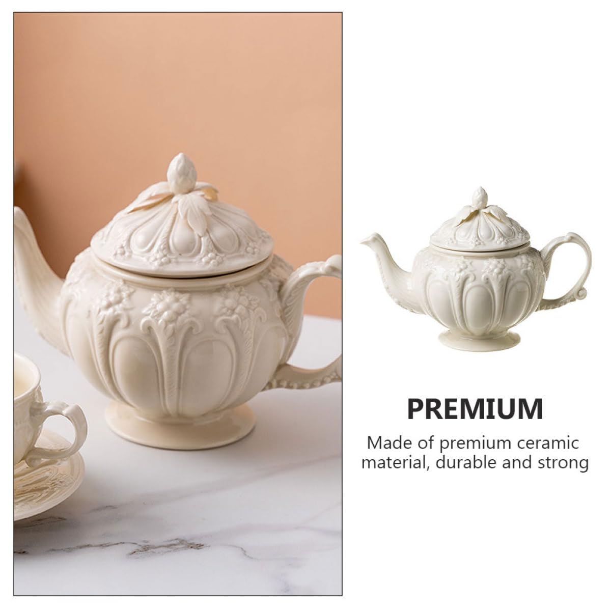 PartyKindom 1pieza Tetera de Cerámica Estilo Retro con Mango Ergonómico Jarra para Café Vintage Esmaltada para Infusiones y Té Tarde