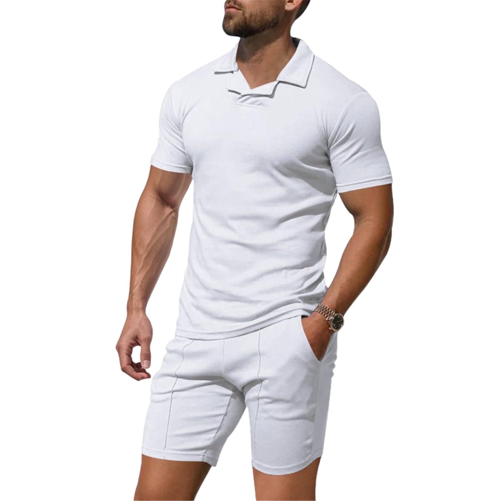 Męskie letnie spodenki z krótkim rękawem i szortami w stylu brytyjskim slim fit sportowe szybkoschnące 2-częściowy strój-jasnoniebieski01-L