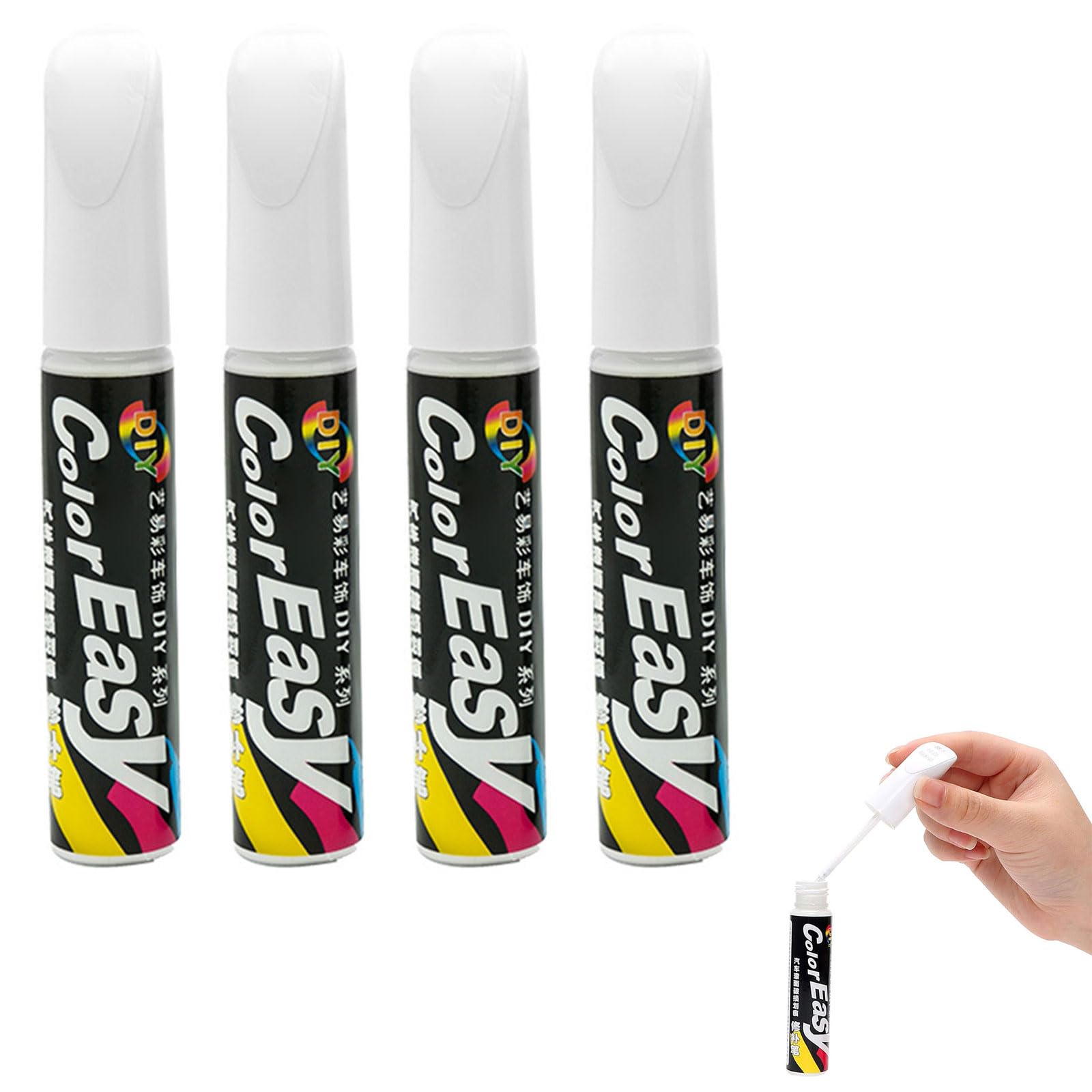 SEMINISMAR Car Scratch Remover Pen, 4 Pieces, White, Gloss Finish, Waterproof, Metal Surface, Scratch Repair, Outdoor Use
