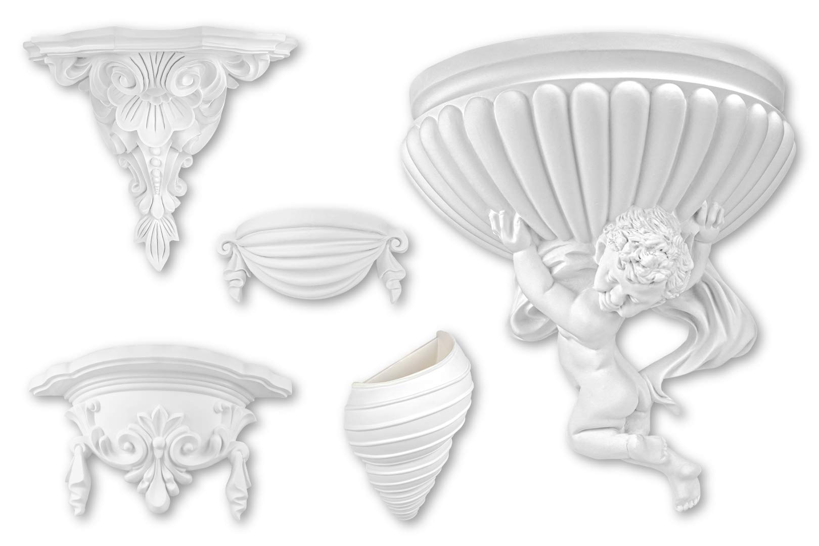 Stuckkonsole - große Auswahl 365 x 192 x 377mm Wandkonsole Barock dekorelement - verzierung aus vorgrundiertem, schlagfestem Polyurethan (K5005)