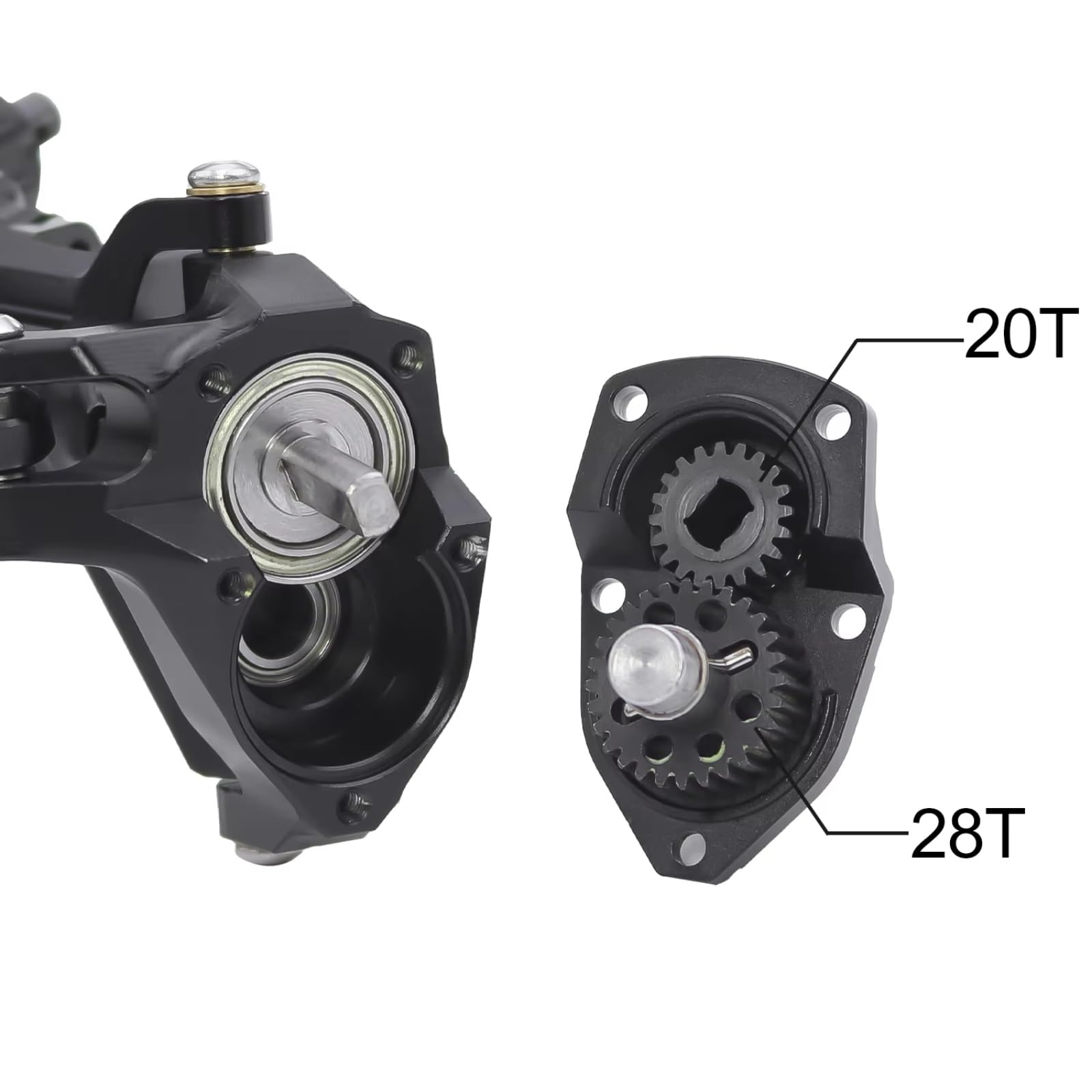 Compatible con Vanquish VS4-10 para Phoenix 1/10 RC Crawler Car, Piezas De Actualización, Eje De Portal Delantero Y Trasero De Aluminio, Conjunto Completo reemplazo RC(Black,1set)