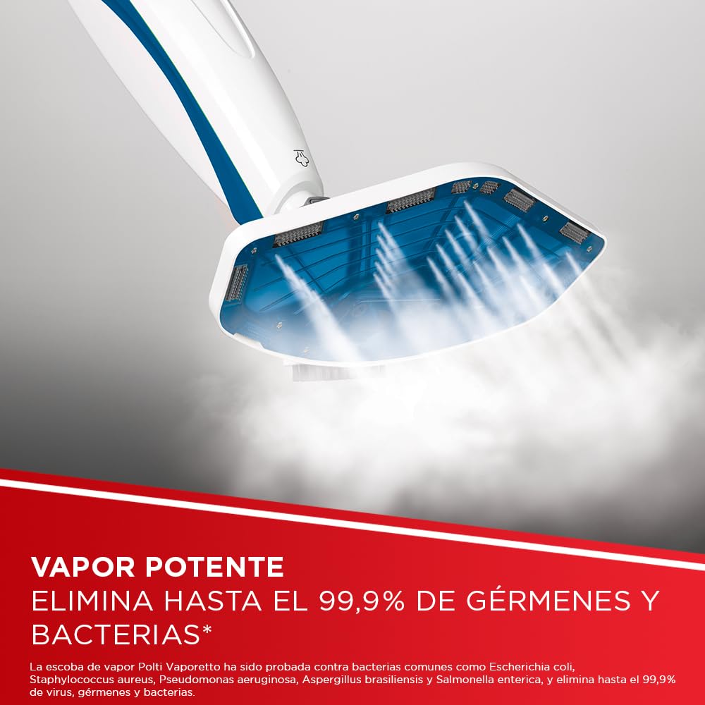 Polti Vaporetto SV460 Doble,Escoba a Vapor 2 en 1 con Limpiador Portátil, Potencia Máxima 1500 W, 17 Accesorios Incluidos, Calentamiento en 15 Segundos, Depósito Extraíble, Blanco y Azul
