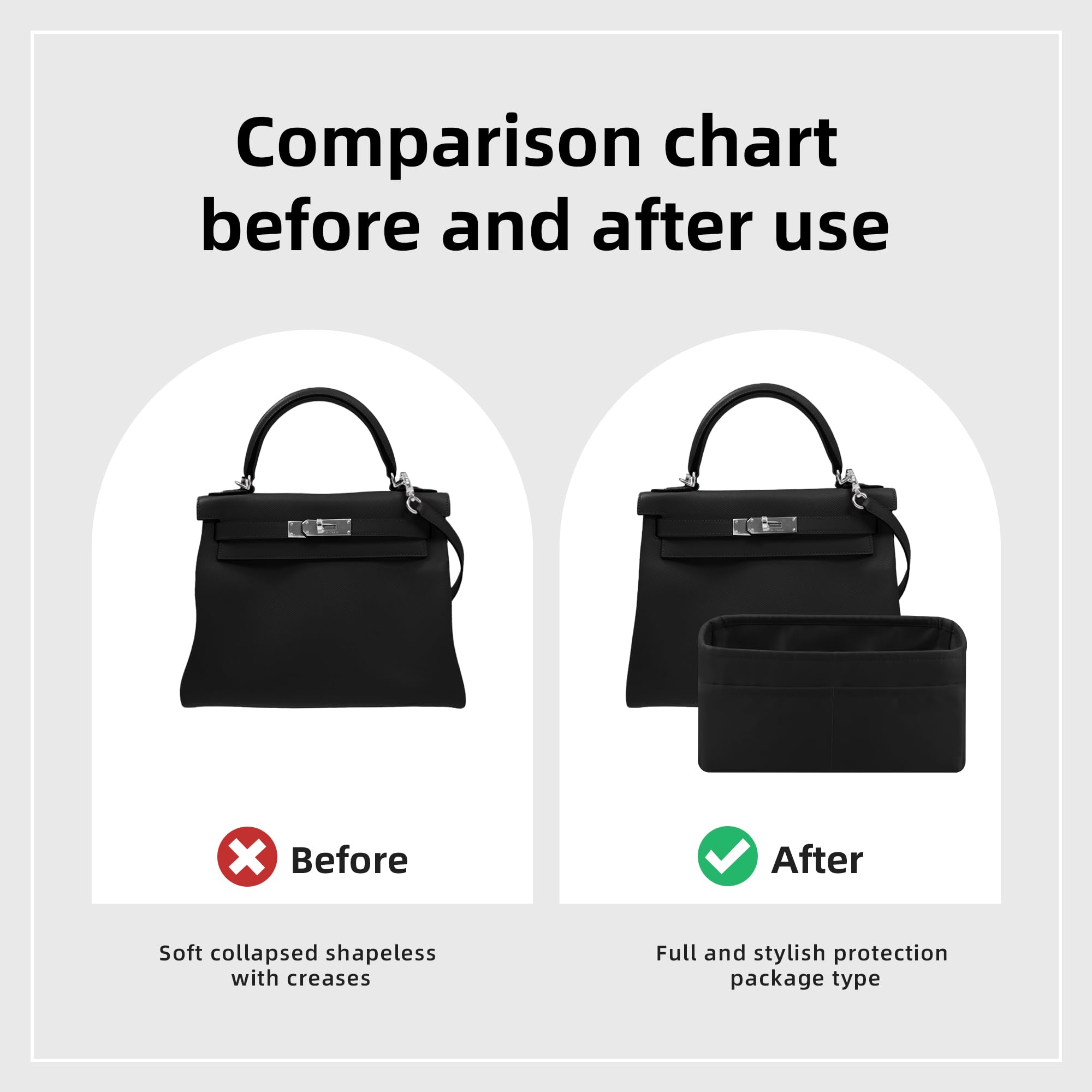 DGAZ Seiden Handtaschen Organizer für Kelly 32, Tasche in Tasche, Schwarz
