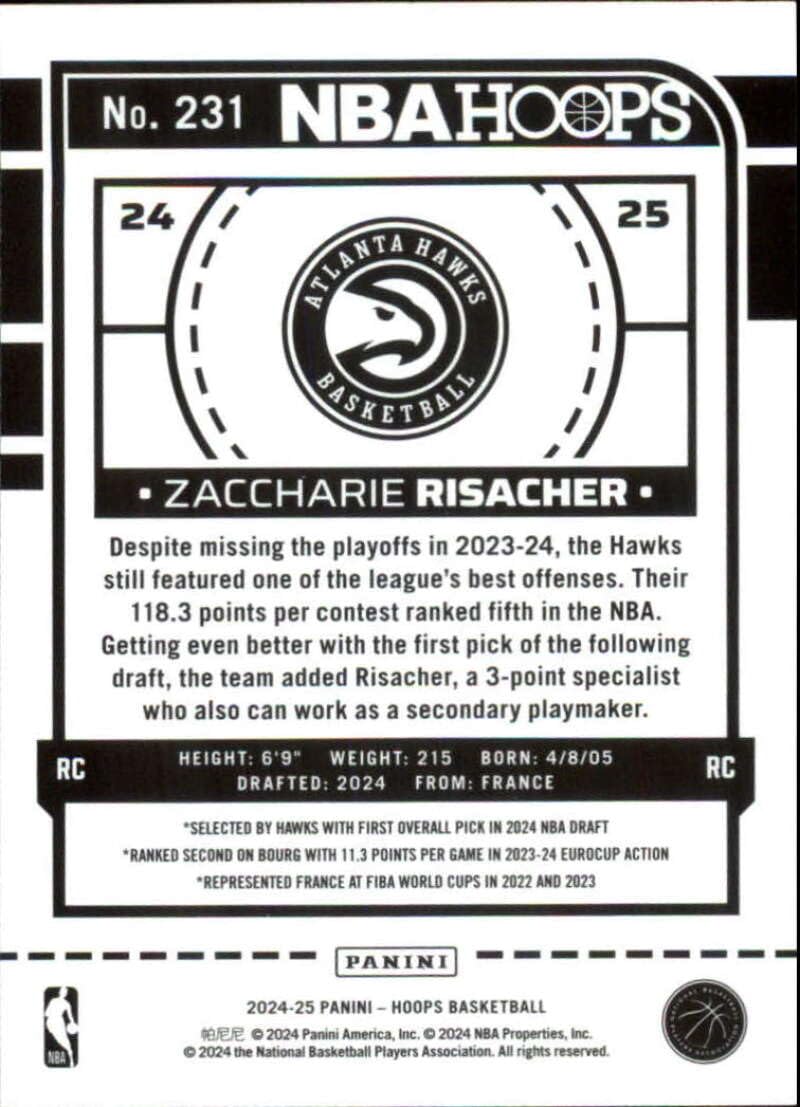 Amazon.com: 2024-25 NBA Hoops #231 Zaccharie Risacher RC Rookie