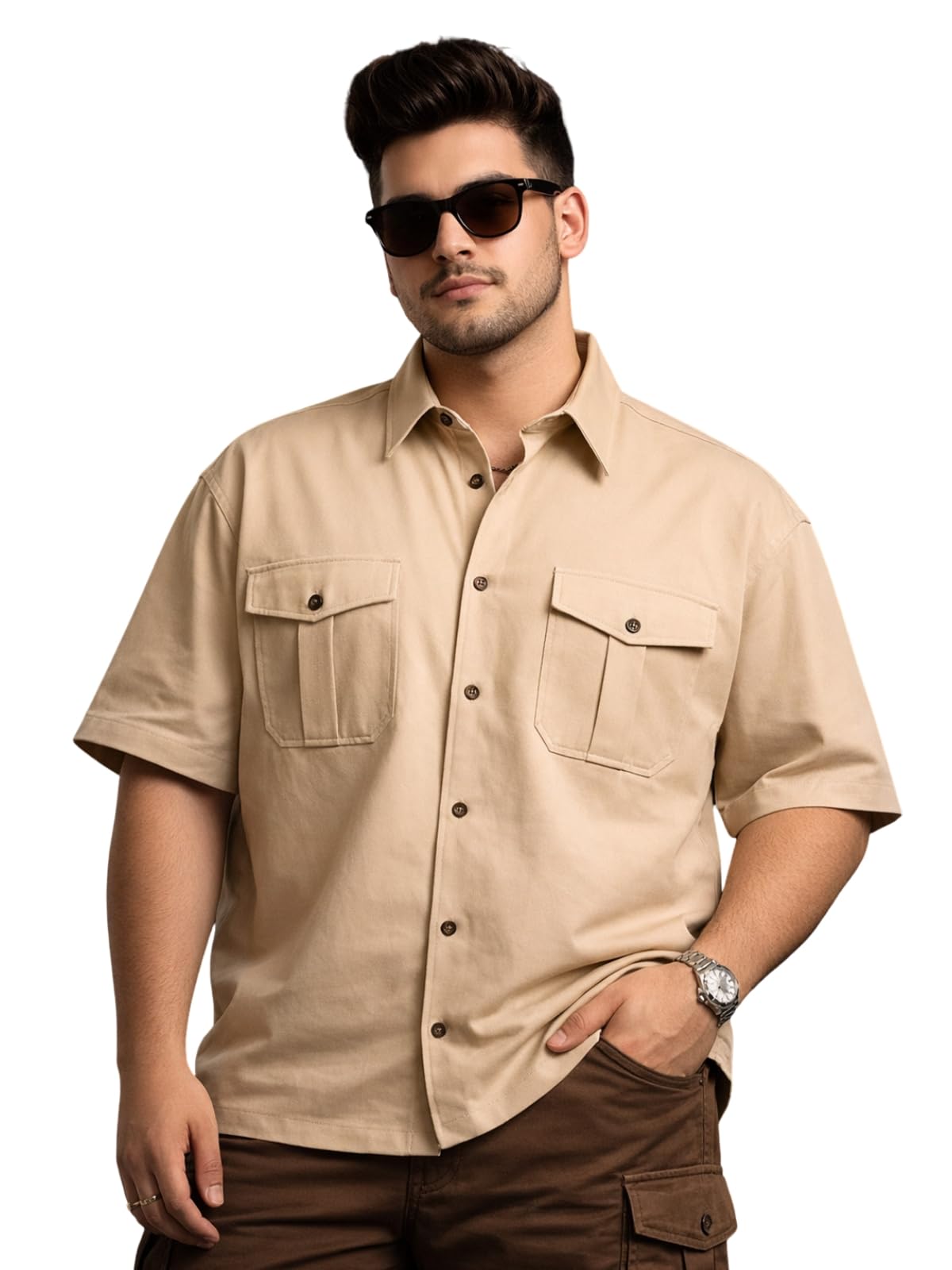 Solid Plus Size Camp Collar Shirt for Men, Oversized Fit Casual Shirt, Short Sleeves, Comfortable Fabric for All Day Wear, (Sizes 3XL to 5XL)-image-21
