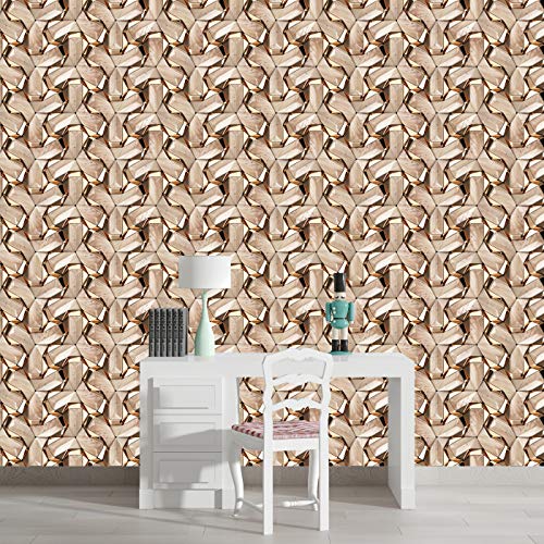 Image of DWELLSINDIA 3D Metal & Wood Self Adhesive Wallpaper Peel & Stick, Waterproof, Scratch Resistant, Laminated (41cm x 244cm,Beige)