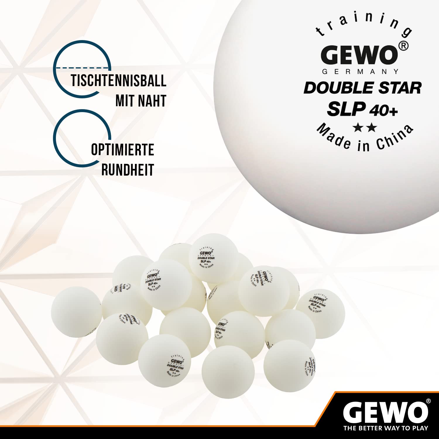 GEWO Double Star SLP Lot de 72 balles de Tennis de Table 2 étoiles en Plastique 40+ sans Couture – Balles d'entraînement Professionnelles – 72 balles de Tennis de Table de qualité supérieure Blanches
