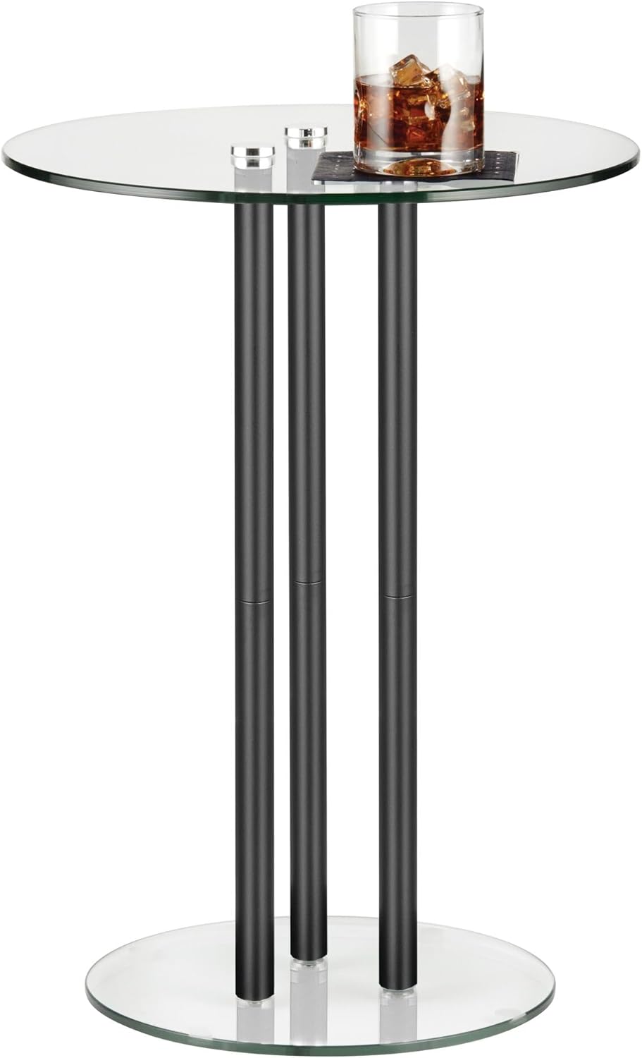 iDesign Round Pedestal Small Spaces-Clear/Brass 16" Milan Glass Steel Drink Table