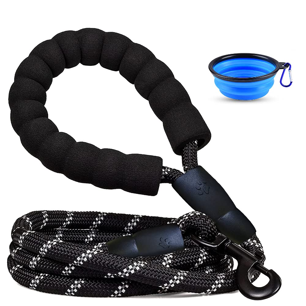 M&J Strong Dog Leash - Soft Padded Handle Dog Leash With Reflective Threads Nylon Durable Safety for Small, Medium and Large Dogs (Random color of bowl) (Black 1)