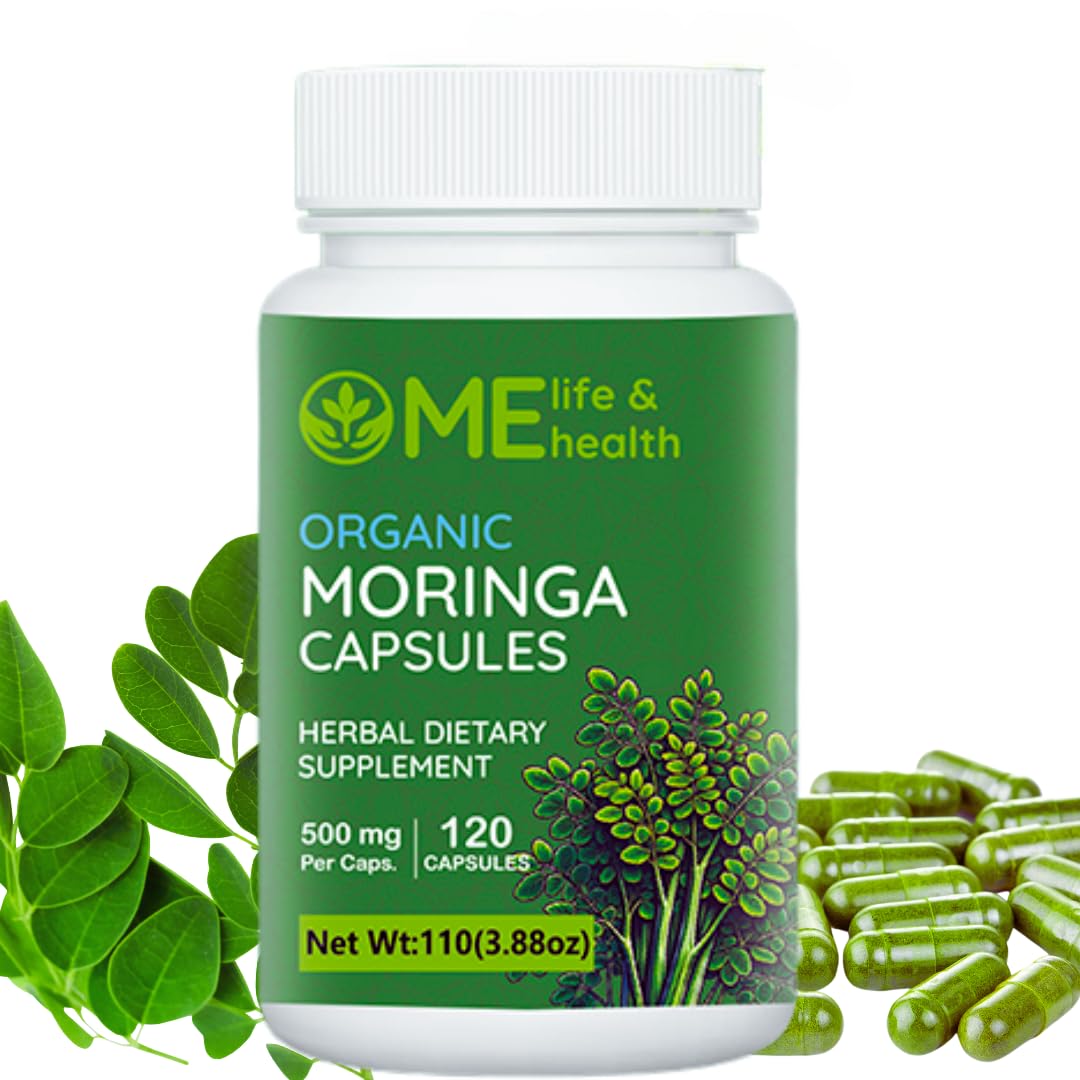 Moringa Capsules, 100% Organic Moringa oleifera Leaf, Pure Moringa Powder, mmune System, Essential Vitamins & Amino Acids Non-GMO & Gluten Free, Pure & Natural 120 ct. 500mg caps