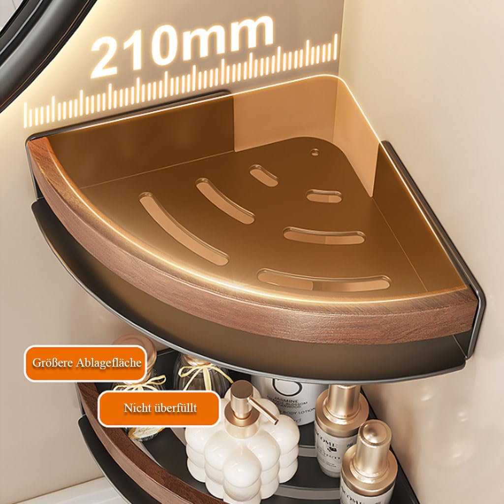 Estante de Ducha sin taladrar, Estante de Pared de 2 Niveles de Metal con Apariencia de Madera, Estante de Esquina ahorrador de Espacio Organizador de baño para baño, Inodoro, Lavabo