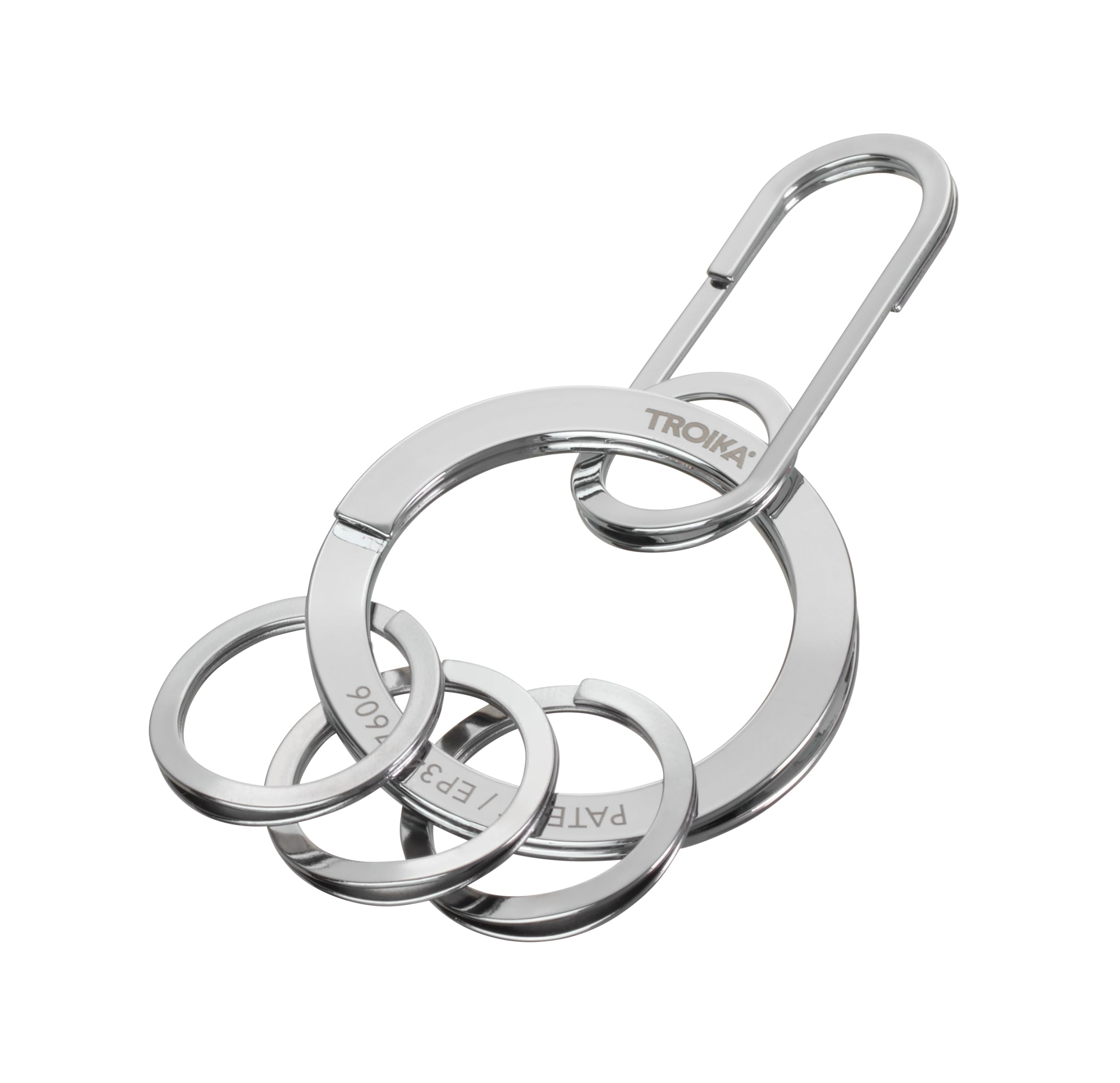 Troika Unisex Silver Colours Nail Guard Easy Keyring With Carabiner Hook With 3 Rings For Easy Attachment Of Keys With Patented Opening Mechanism Made Of Stainless Steel Shiny Silver