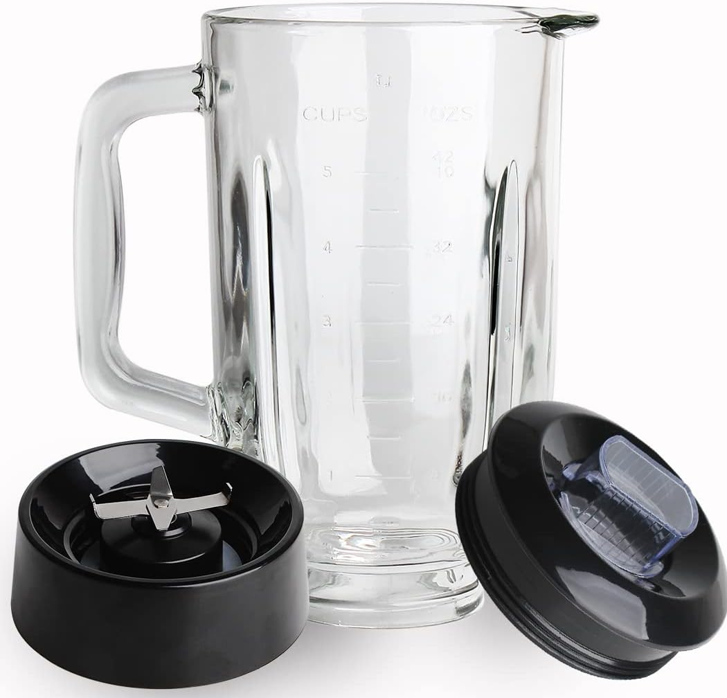 Anbige Replacement Parts 5-Cups Glass Jar with blade and collar,Compatible with Black&Decker Blender BL1110BG/ BL1120BG/ BL1130SG/ BL1220GG/ BL1210RG/ BL1230SG/ BL1820SGM