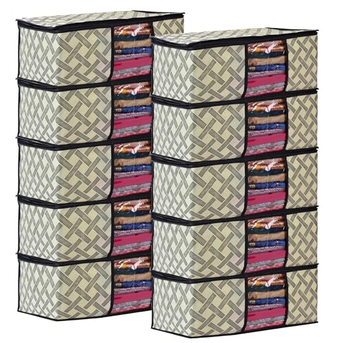 Image of Non-Woven Printed Saree Covers - Cloth Storage /Wardrobe with Transparent Window, Zipper Closure (YELLOW BLACK CHECK PACK OF 10)