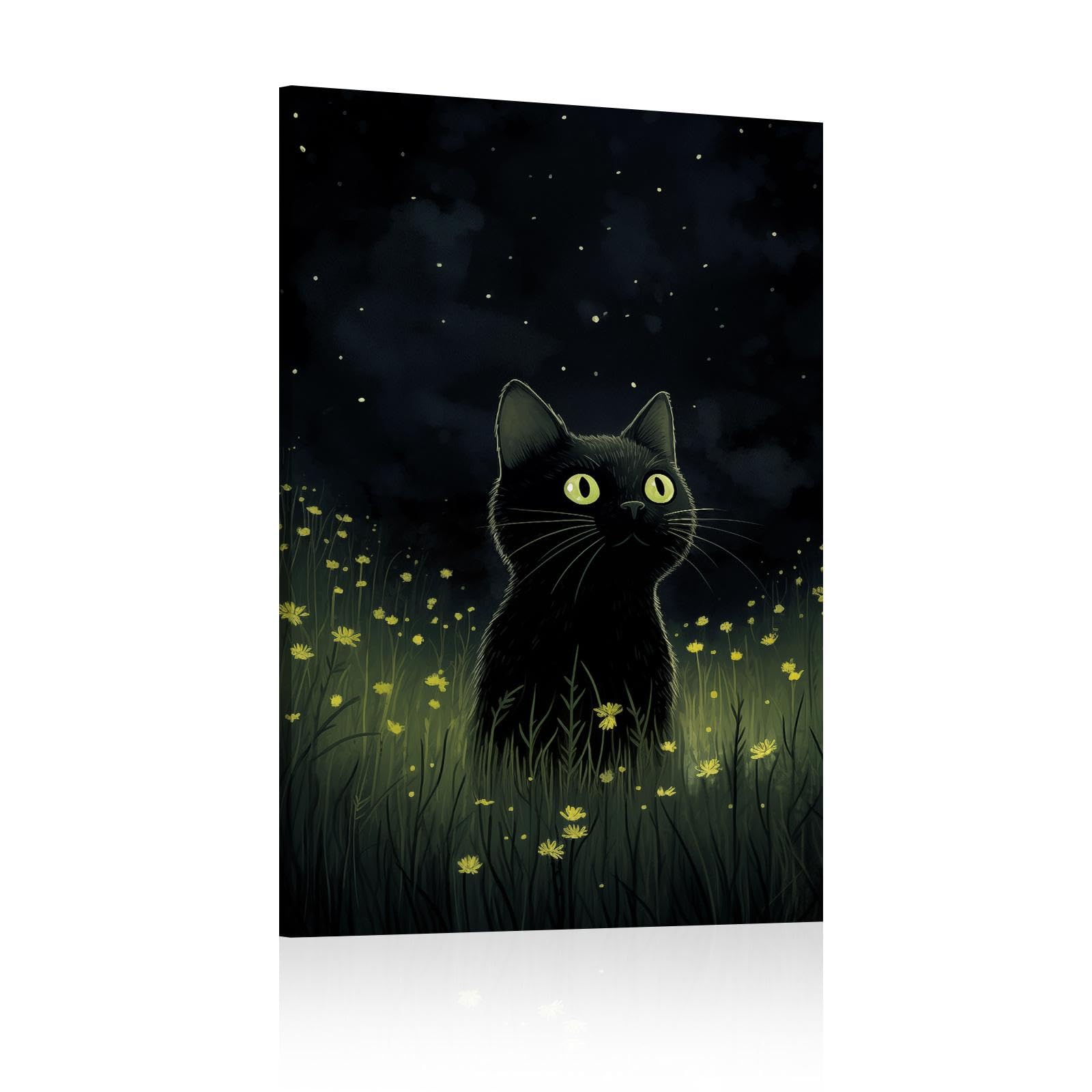 Wandbild „Schwarze Katze Mit Wildblumen“ – Leinwanddruck 30,5x40,6 Cm Bis 40,6x61 Cm, Für Bad, Schlafzimmer & Wohnzimmer