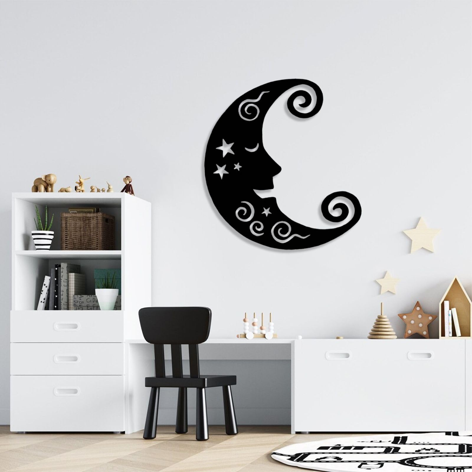 Wanddeko aus Metall Halbmond Mondphasen Boho-Stil zum Aufhängen im Wohnzimmer 105 x 96 cm (41 x 38 Zoll) Gold