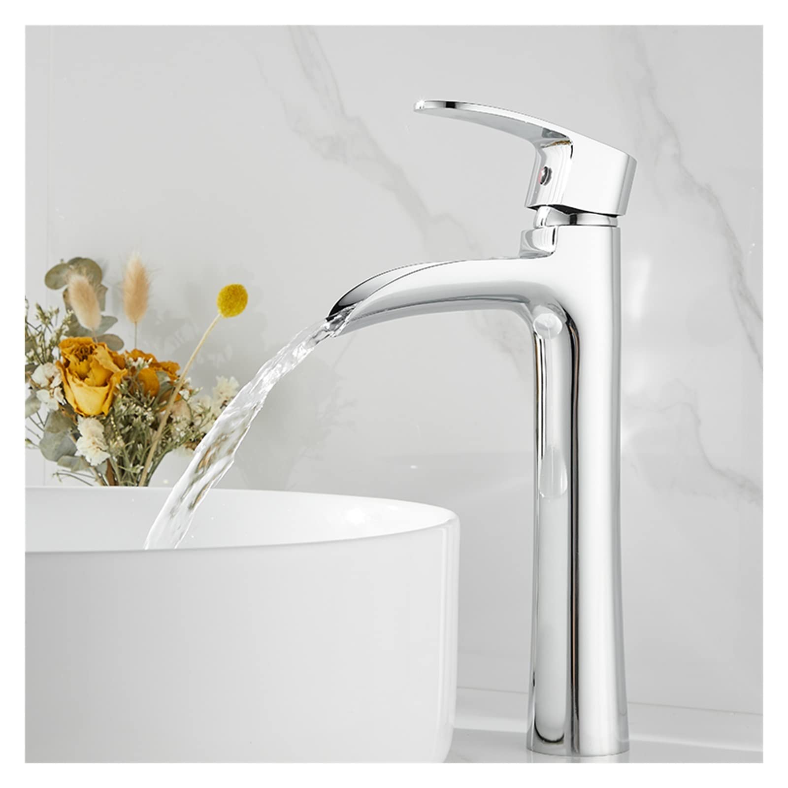 Grifo para Lavabo de baño, Grifo Monomando Cromado con Agua fría y Caliente, Grifo Mezclador para Lavabo de baño, Mezclador de latón