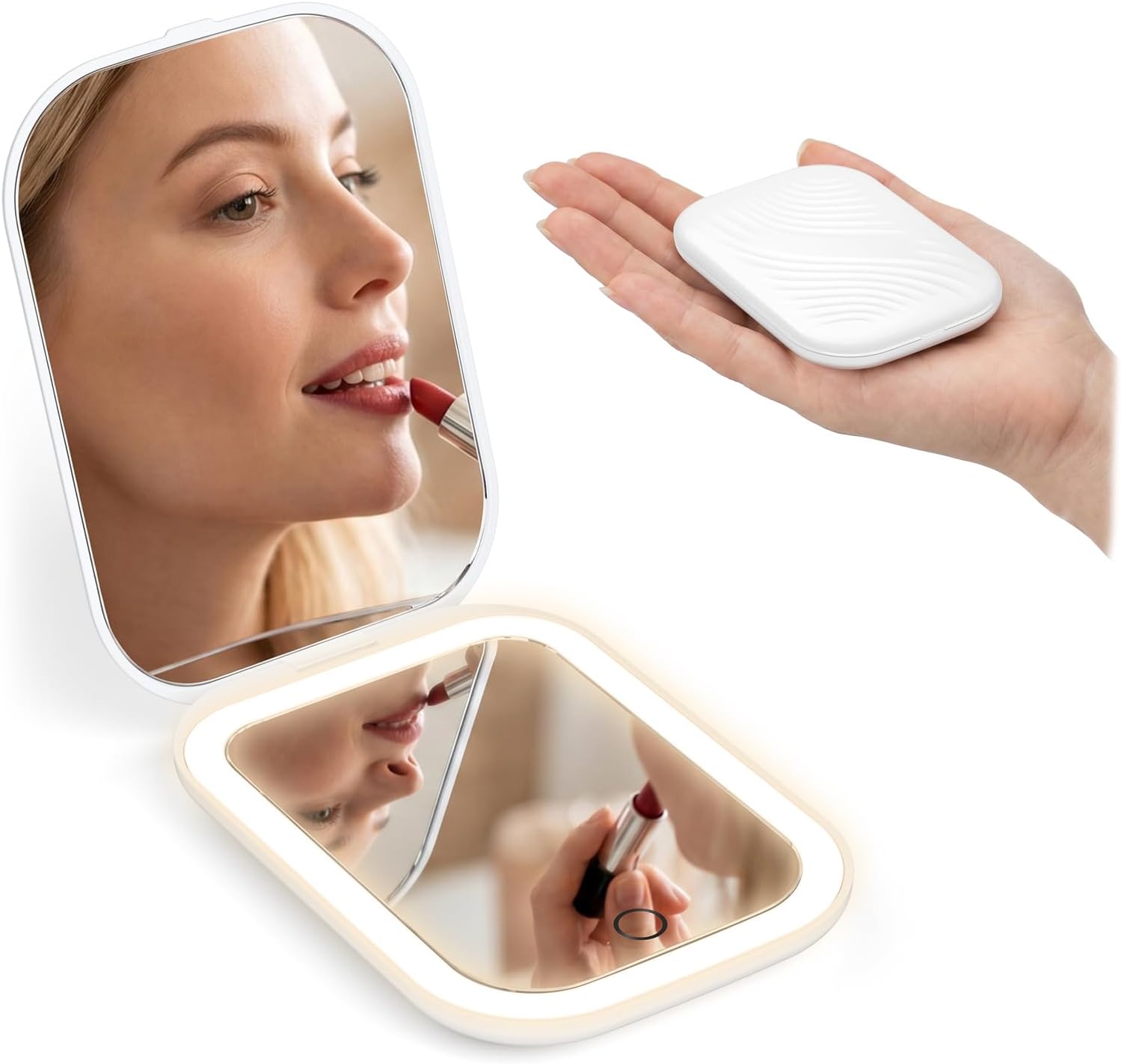 Rechargeable Compact LED Makeup Mirror, 1X/3X Magnifying Pocket Travel Mirror, Portable Lighted Handheld Mirror for Purse