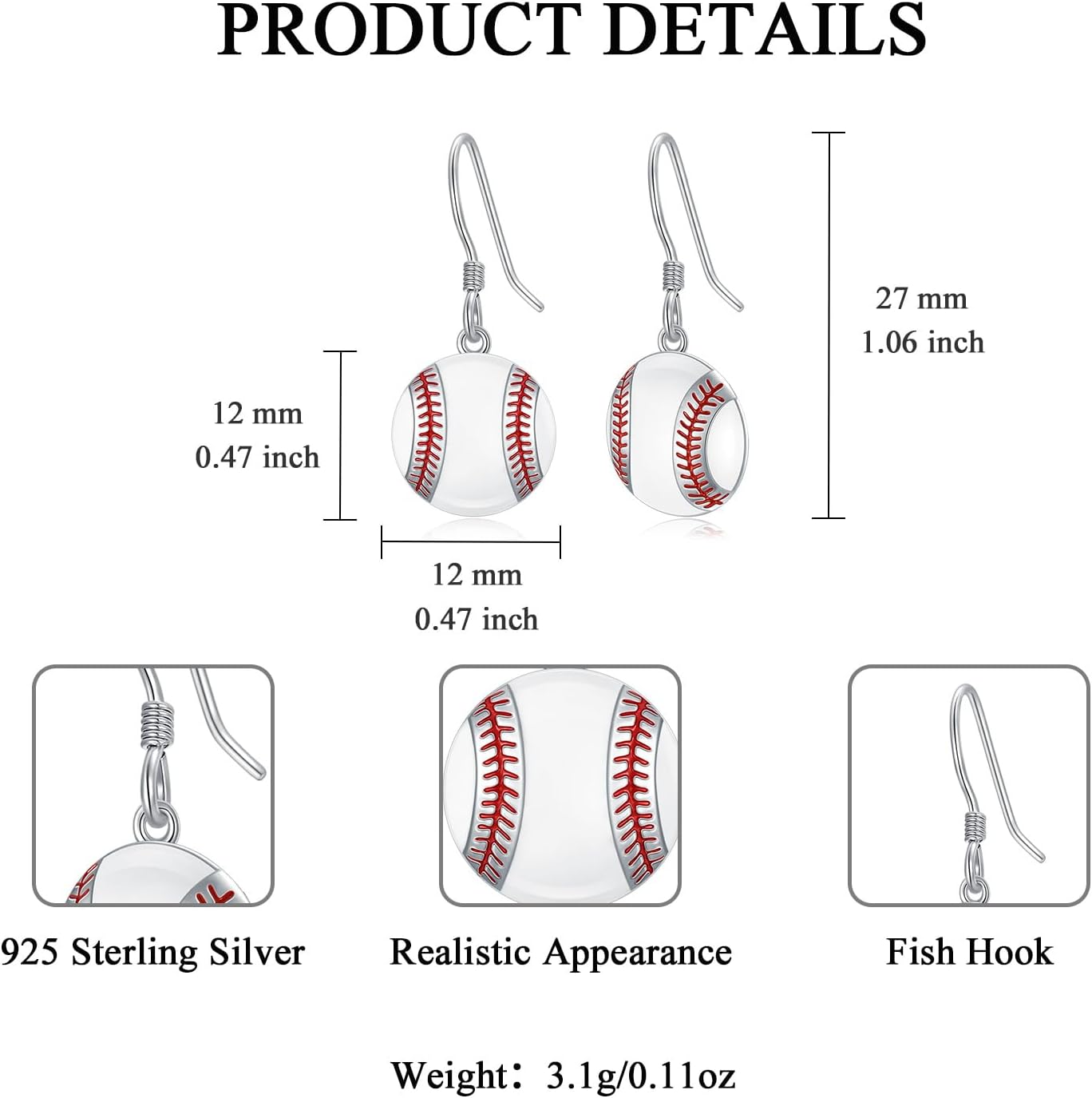 Sterling Silver Sports Earrings Baseball Football Soccer Volleyball Tennis Basketball Stud Earrings Half Ball Dangling Earrings Athletes Earrings Fan Gift Prize Sports Jewelry Gift for Women Teen Girls Men Boys Player Lover