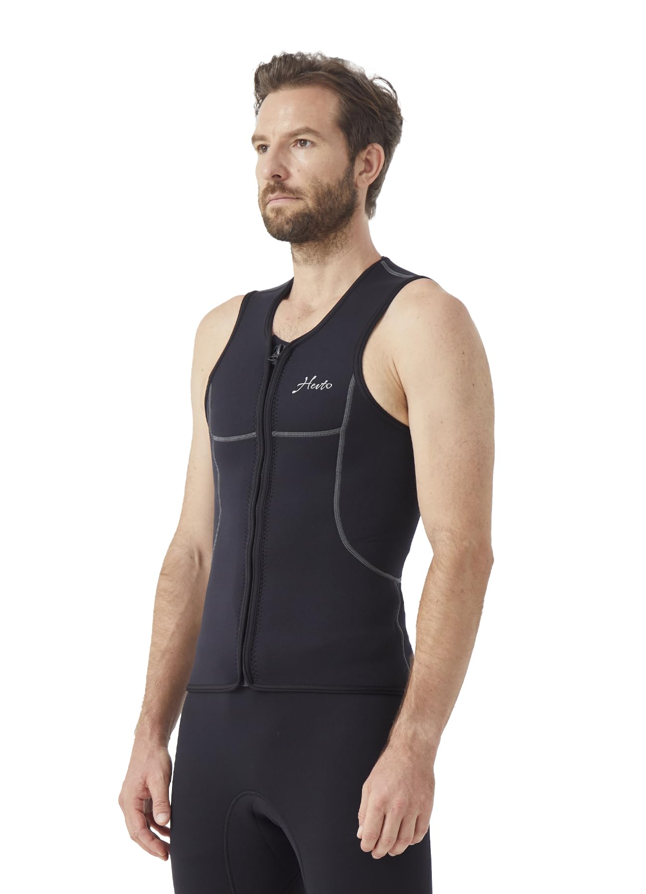 Hevto Men Wetsuit Tops and Vest 3/2mm Neoprene Jacket Surfing Swimming Front Zip Wet Suit for Water Sports
