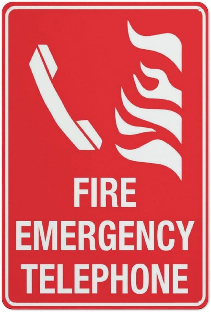 Fire Emergency Telephone Rust Free Aluminum Sign - Weather Resistant Decor with Pre-Drilled Holes for Factory, Office Lobby - 12x16 Inches​