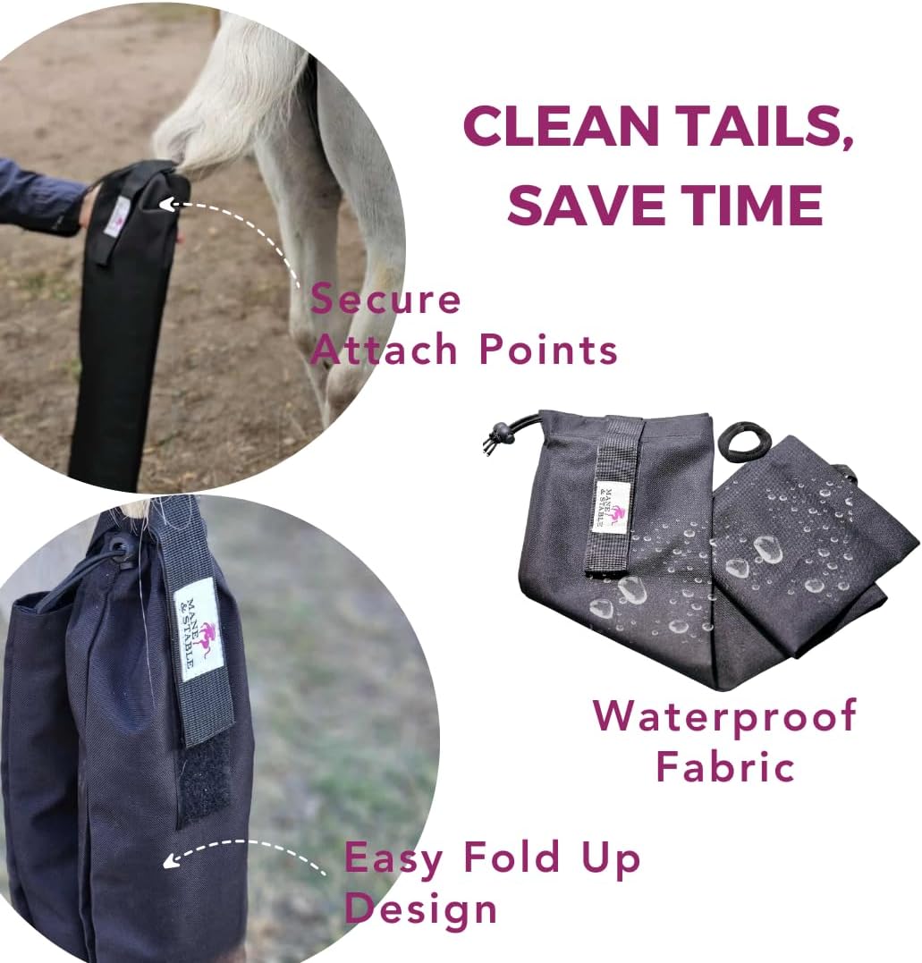 MANE & STABLE Horse Tail Protector Set - Padded Tail Wrap & Waterproof Tail Bag for Clean, Protected Tails | Ideal for Shows, Travel & Daily Use