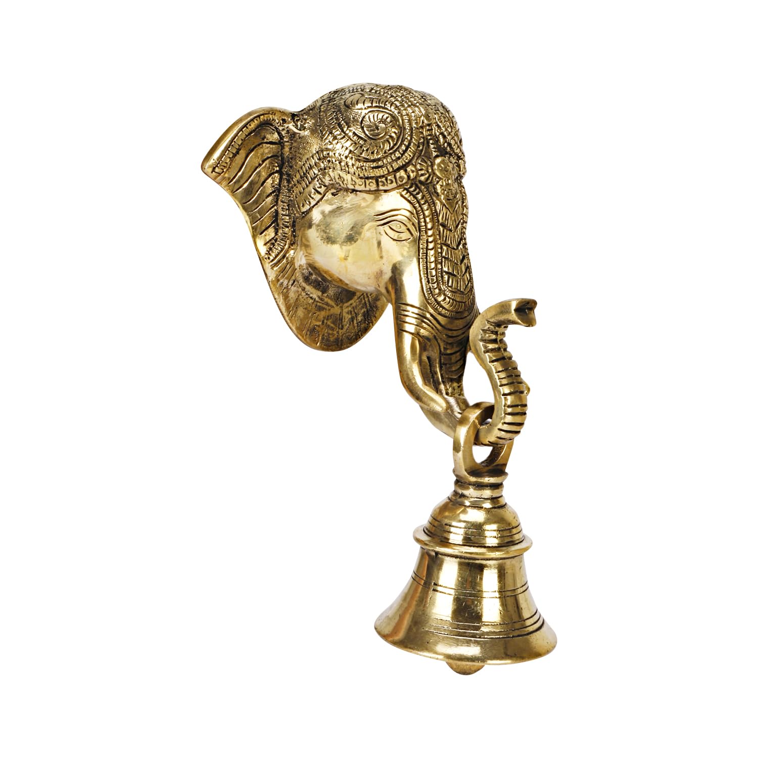 TAPAS HOMES Brass Ganesh Face Wall Hanging | Golden Elephant Head Diya with Bell on Trunk | Home & Office Décor | Decorative Showpiece