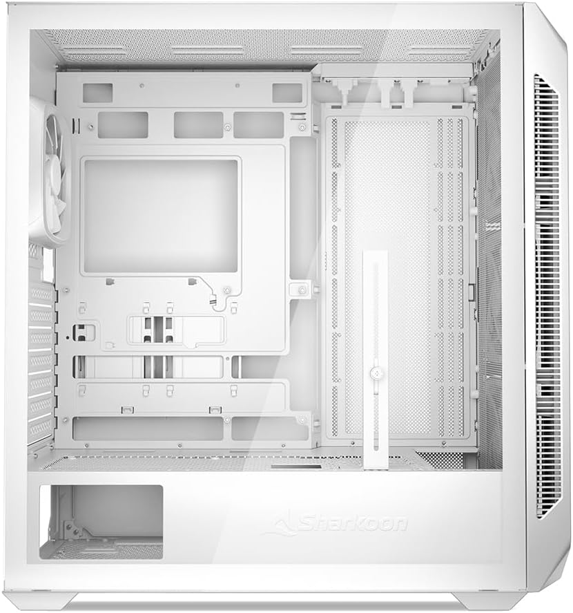 Sharkoon SHA-AK5G-RGB-WT Middle Tower PC Case for Rear Connector AK5G RGB, White, Front Tempered Glass Panel, Supports ATX (BTF), Mini-ITX/Micro ATX (BTF) Standard Motherboard, 4.7 inches (120 mm), 4