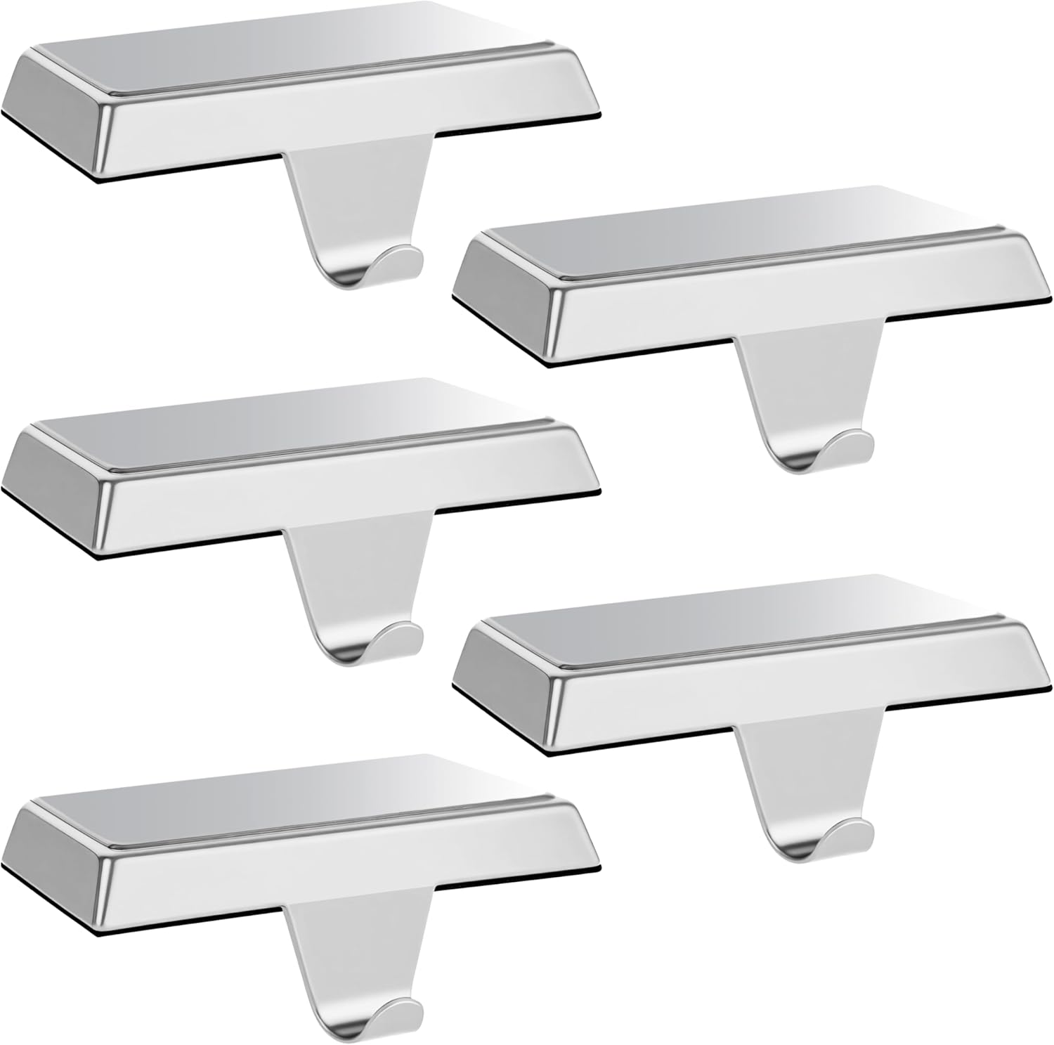 Palonu 4 Pcs Christmas Silver Stocking Holders, Heavy Duty Mantle Hangers with Non-Slip Pad, Weighted Stocking Hooks Christmas Ornaments for Xmas Holiday Fireplace Shelf Window Decoration 4 Silver