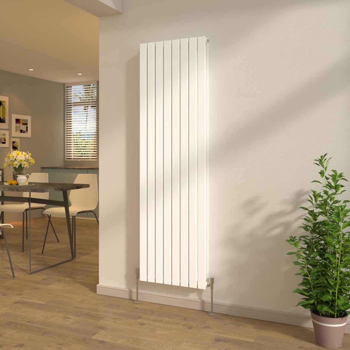 NRG 1800x544mm Vertical Flat Panel Double Column Designer Radiator Bathroom Heater Central Heating Gloss White + Free Angled Valves