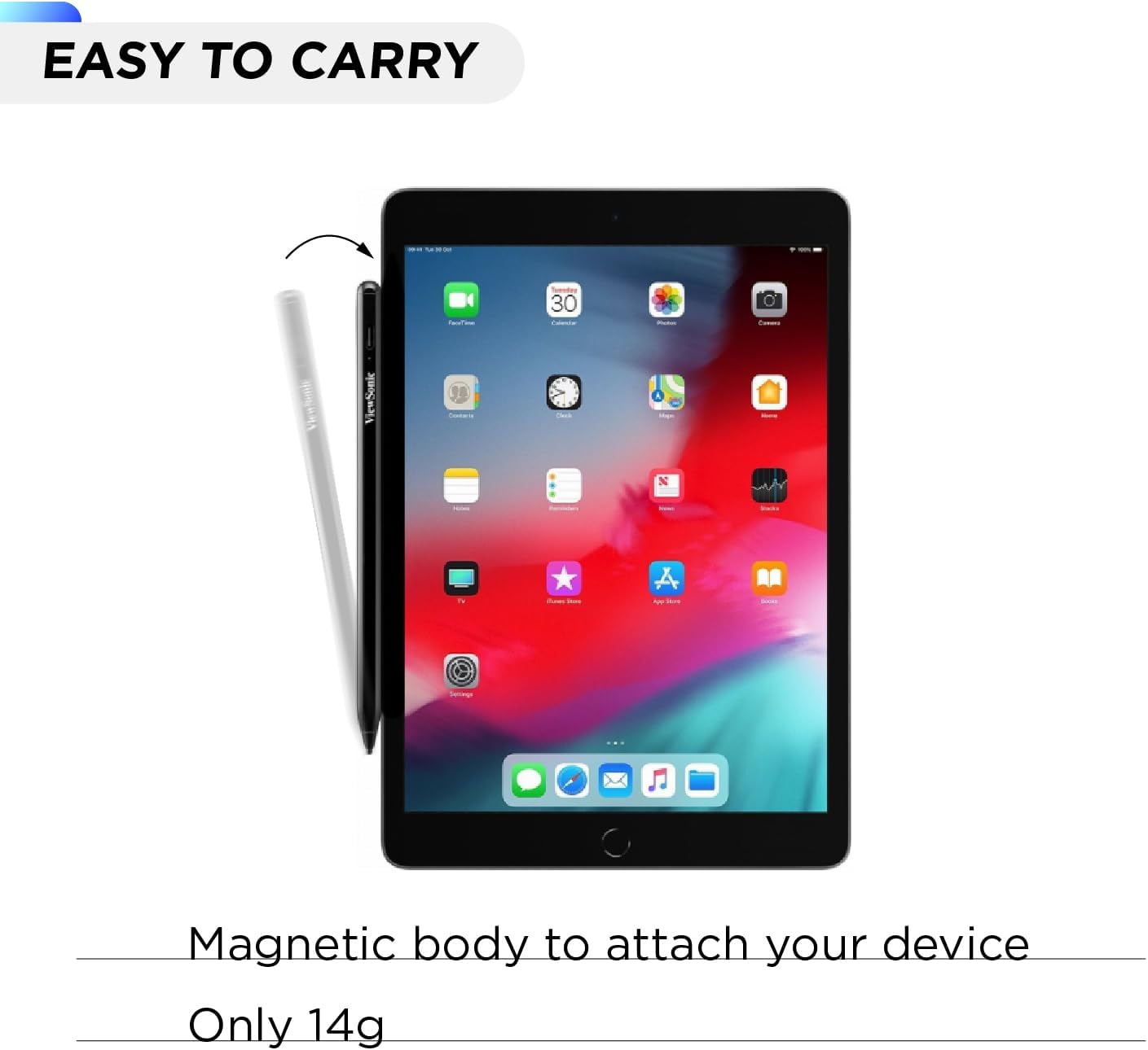 ViewSonic ACP501-B0WW Magnetic Stylus Pen for Apple iPad, Smart Dual Mode with iPad & Universal Touch Screen, USB-C Quick Charging, and Palm Rejection